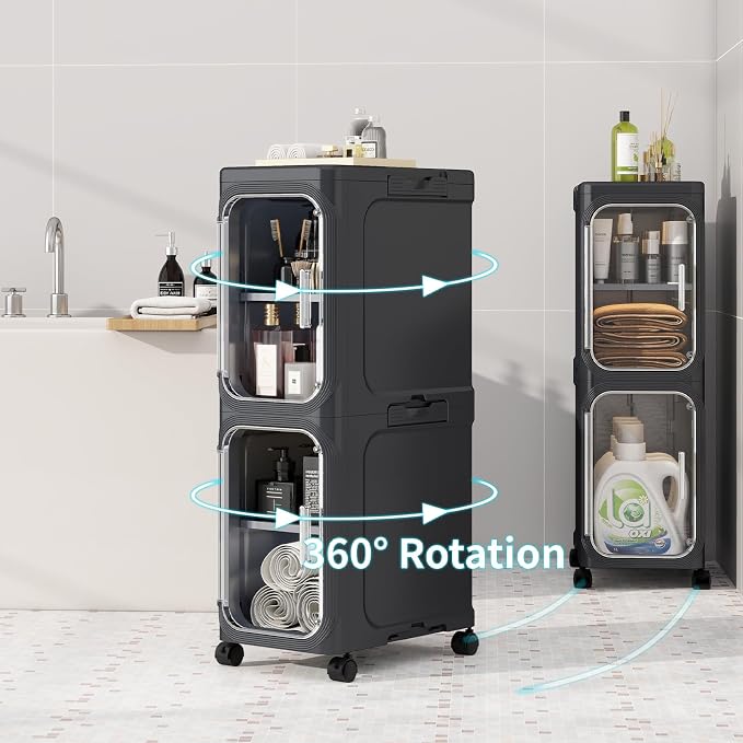 KHNR 3-Tiers Slim Bathroom Storage Cabinet, Foldable Storage Cabinets, Narrow - Image 7