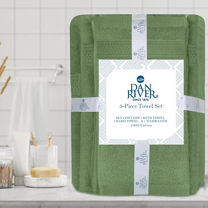 DAN RIVER 100% Ring Spun Cotton 3-Piece Towel Set, Sage-Green, Bath Towel - Image 2