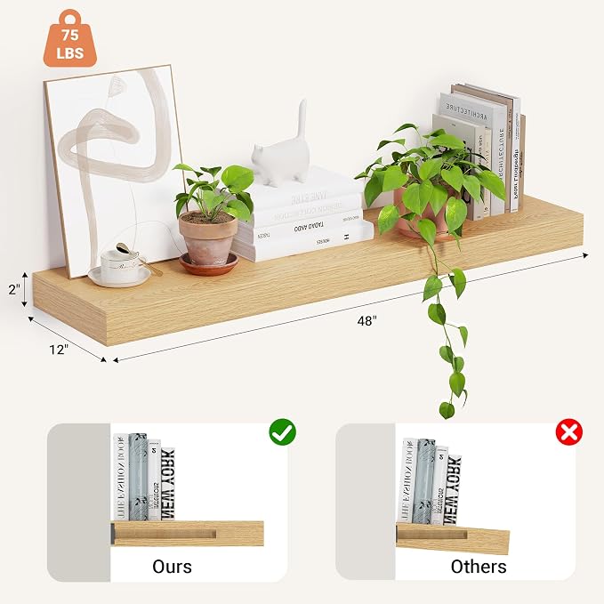Heimlove 12 Inch Deep Floating Shelves, 48 x 12 inches Long Wall Shelf - Image 3