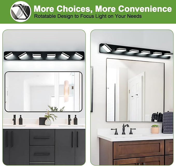 360° Rotate LED Dimmable Bathroom Vanity Light Fixtures, 3000LM Acrylic Matte - Image 7