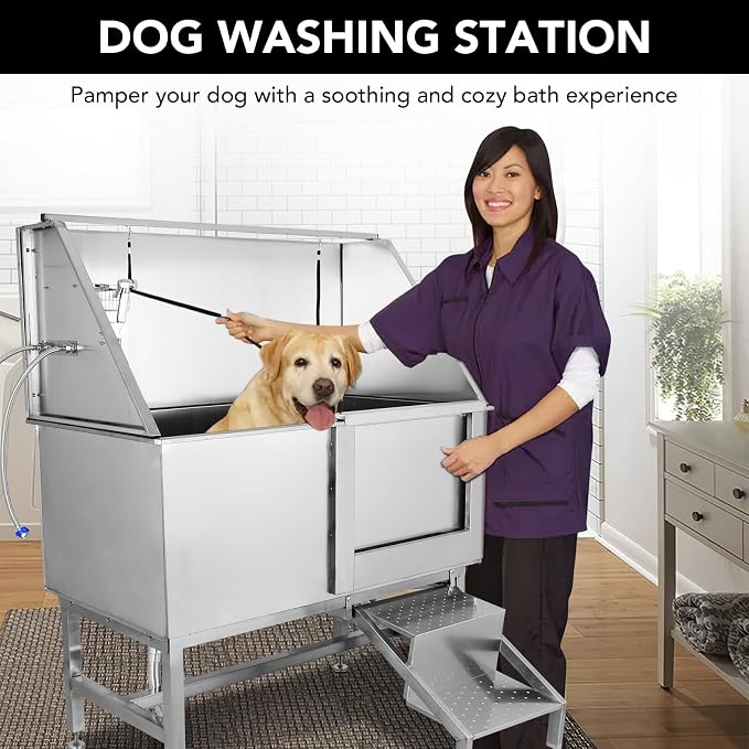 50" Dog Grooming Tub, Stainless Steel Pet Washing Station, Professional Dog - Image 4