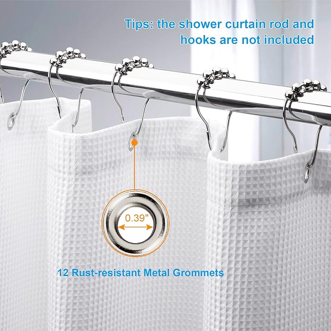 AmazerBath White Shower Curtain Fabric, Waffle Shower Curtains - Image 4