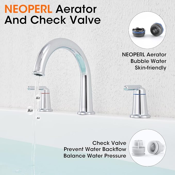 Roman Bathtub Faucet with Rough-in Valve 3 Hole Widespread Deck Mount Bath - Image 4