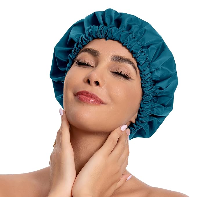 Reusable Shower Cap for Women, Stylish Large Waterproof Shower Bonnet Washable by Edoneery