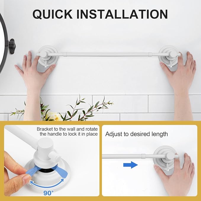 Suction Cup Towel Bar for Shower, 15.75''-25.6'' Adjustable Stainless Steel - Image 6