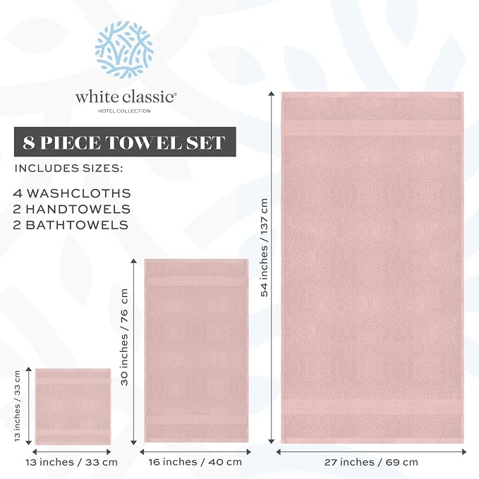 White Classic Luxury Bath Towel Set of 8 Pieces - Image 4