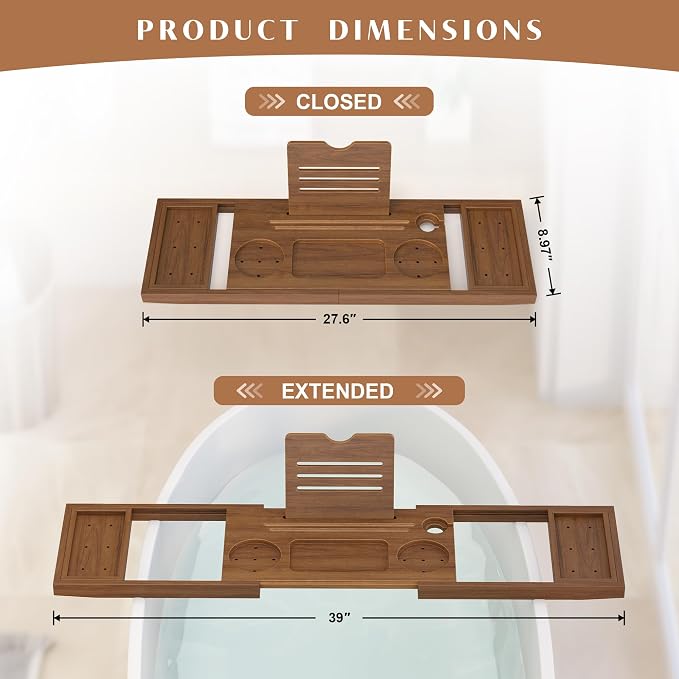 Teak Bathtub Tray, Expandable Wooden Bath Tray - Image 2