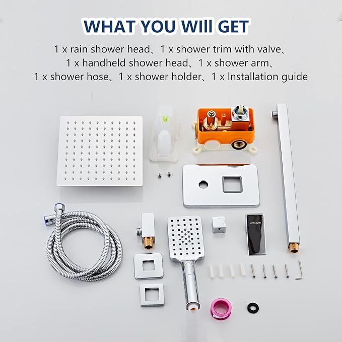Bathroom Shower System 8 Inch Rain Shower Head and Handheld Wall Mounted - Image 2