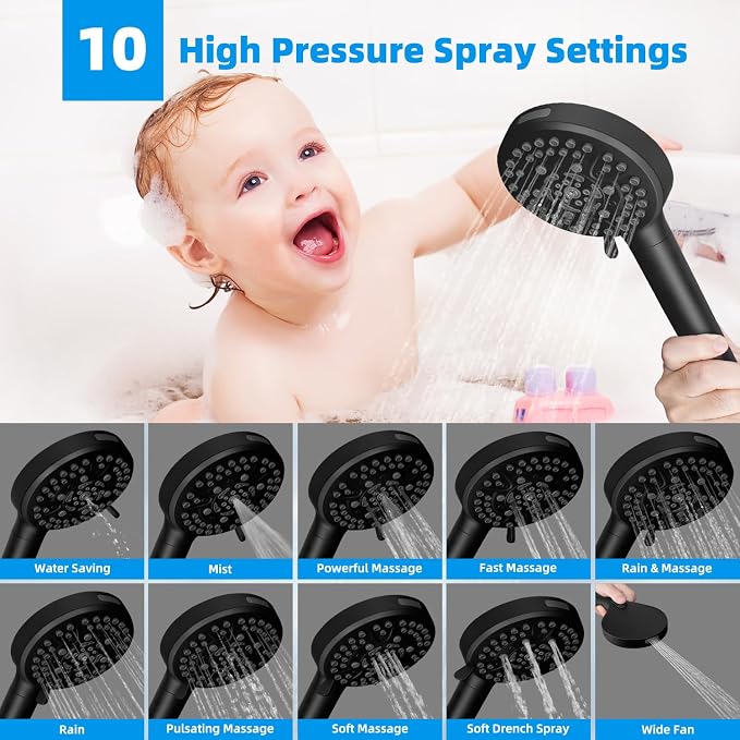 Hibbent All Metal 10'' Dual Filtered Rainfall Shower Head Combo, High Pressure - Image 2