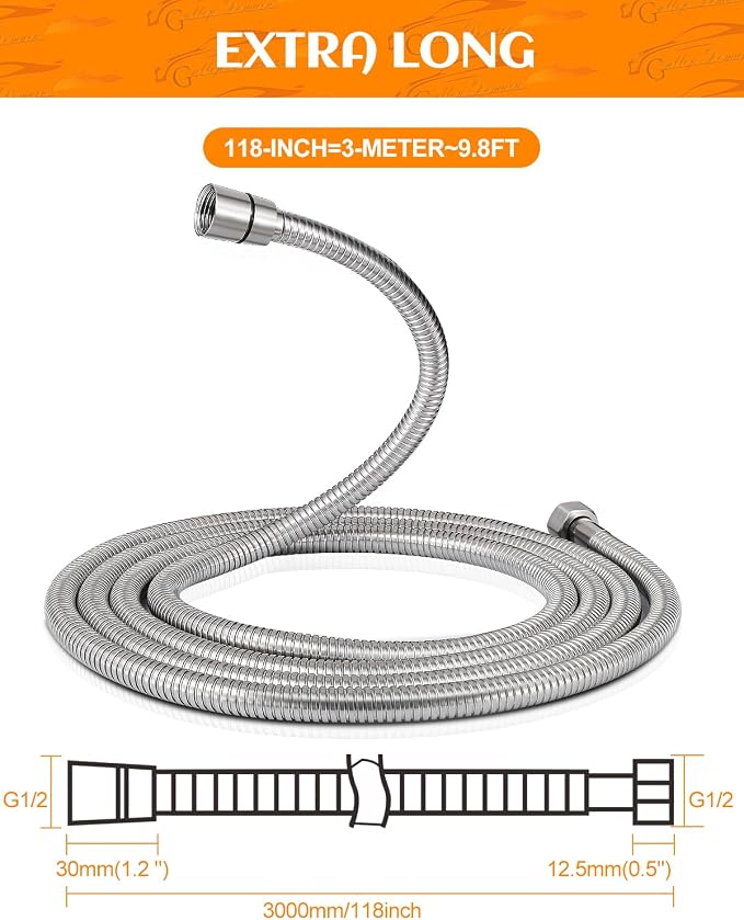 Shower Hose Replacement 118 Inches, Nickel Flexible Extra Long Shower Hose - Image 8