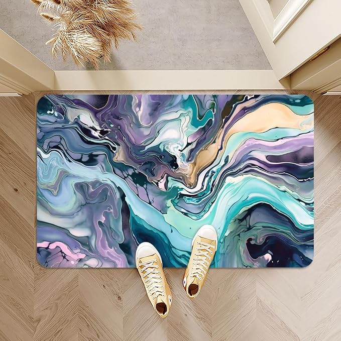 Bath Mat Rug, Cool colors abstract marble Non Slip Quick Dry Super Absorbent - Image 6