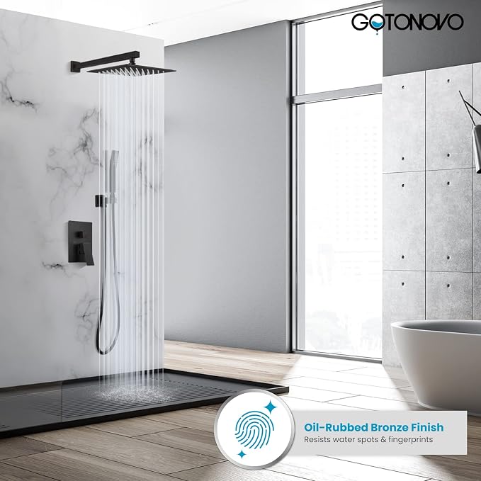 gotonovo Rainfall Bathroom Shower System Rain Shower Head and Handle Set Wall - Image 2