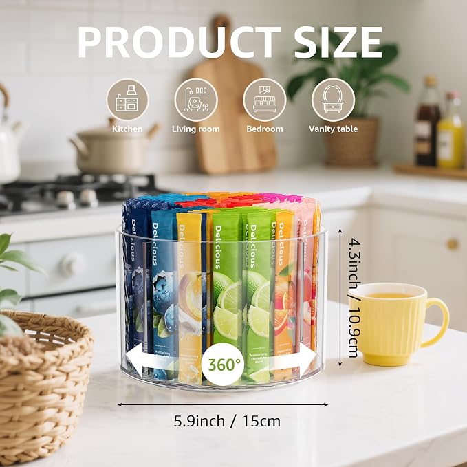 2-Pack Rotating Drink Mix Organizer, Spinning Drink Packet Holder, Divided - Image 3
