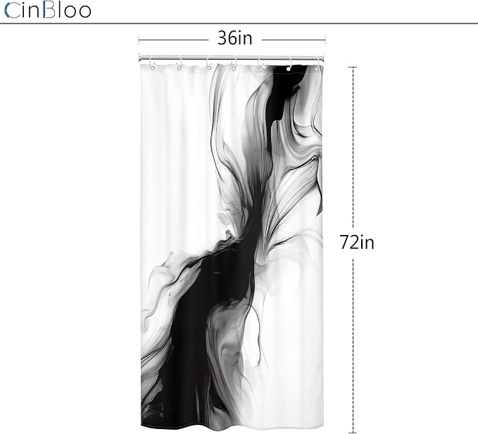 Cinbloo Small Stall Narrow RV Shower Curtain 36Wx72H Black and White Marble - Image 5