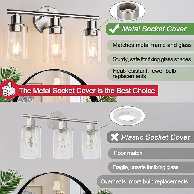 3-Light Bathroom Light Fixtures, Brushed Nickel Vanity Light, Farmhouse Wall - Image 6