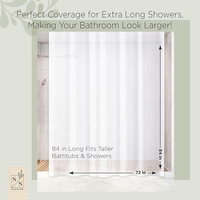 Stitch & Stone Shower Curtain Liner, Premium Medium Weight Durable Waterproof - Image 2