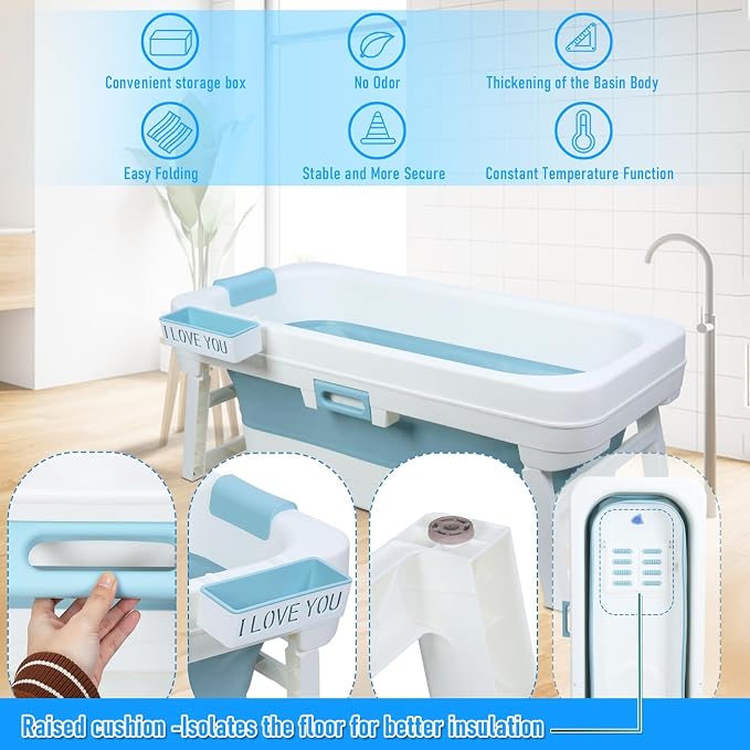 51 inch Portable Bathtub, Foldable Freestanding Bathtub, Japanese Soaking Tub - Image 5