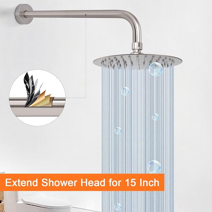 HarJue Shower Arm with Flange and Teflon Tape, Wall Mounted Shower Pipe 304 - Image 5