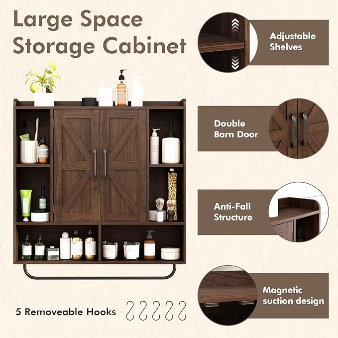 RUSTOWN Rustic Wood Wall Bathroom Cabinet, Farmhouse Medicine Cabinet Wall - Image 7