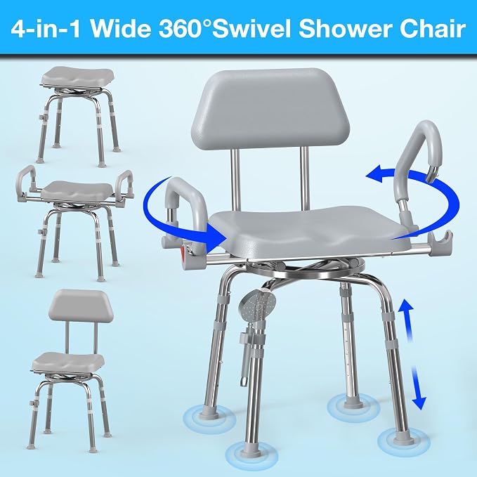 Swivel Shower Chair with Arms and Back, Anti-Slip Design, with Security Belt - Image 2