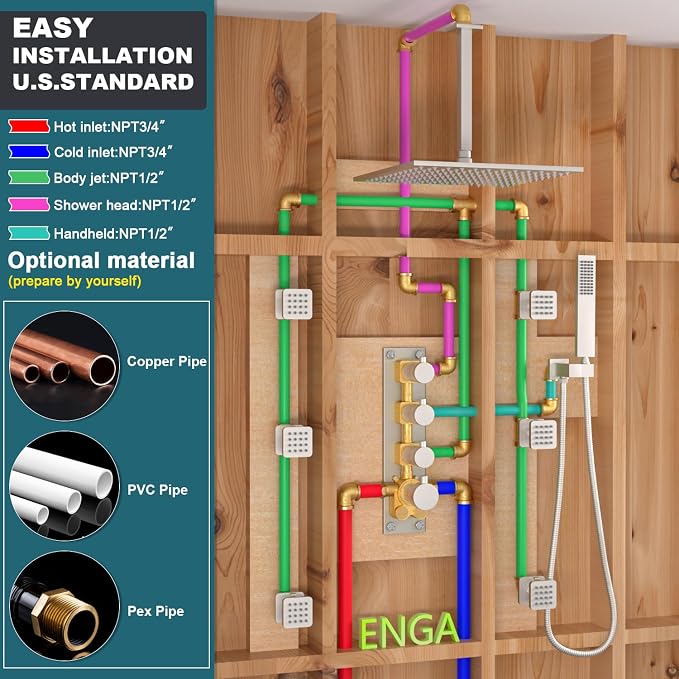 Enga Rain Shower Jet Thermostatic System Work At the Same Time, Body Spray - Image 6