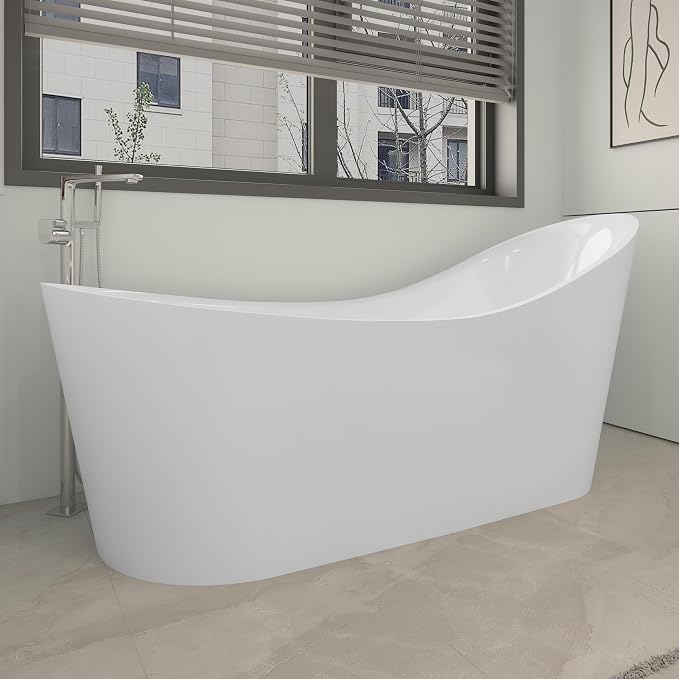 55" Freestanding Slipper Soaking Bathtub, WHALEKING Luxury Curve Edge Stand - Image 2