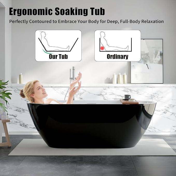 Freestanding Bathtubs 67 inch Acrylic Stand Alone Tub – Black Exterior White - Image 2