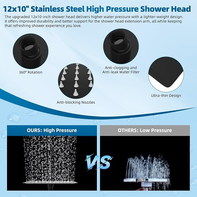 Hibbent All Metal Shower Head, 10 Sprays, Showerhead Holder, Matte Black - Image 4