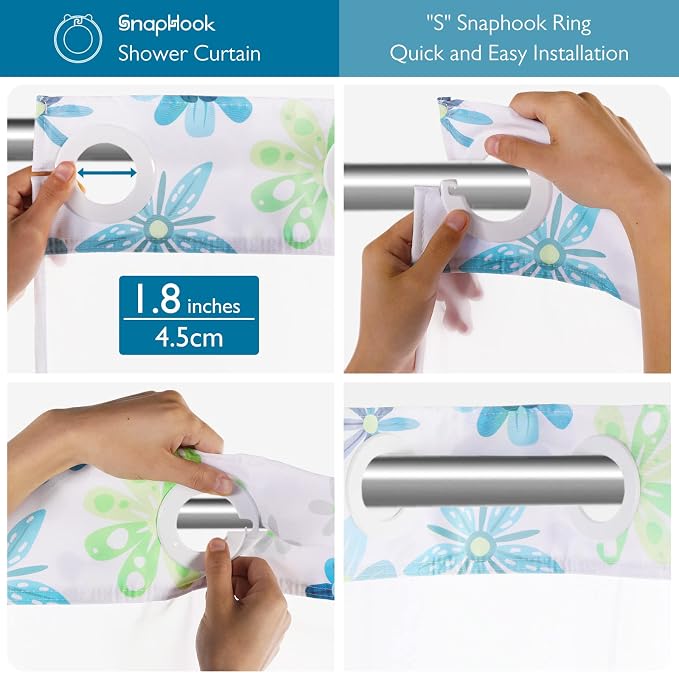 Lagute SnapHook Hook Free Fabric Floral Shower Curtain - Image 2