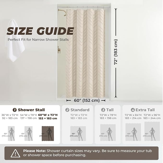 Beige Boho Fabric Shower Curtain 60 x 72 Modern Shabby Chic Textured Tufted - Image 2