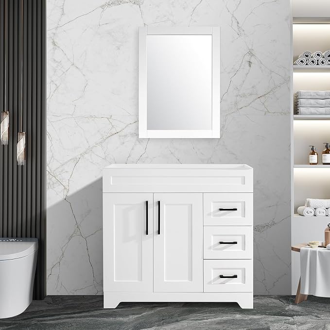 36” Bathroom Vanity Cabinet Without Sink, Modern White Bathroom Storage Cabinet - Image 7