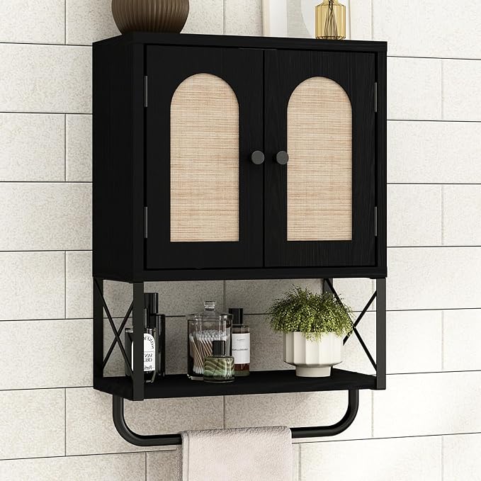 RUSTOWN Rattan Bathroom Wall Cabinet, Boho Over The Toilet Storage Cabinet by RUSTOWN