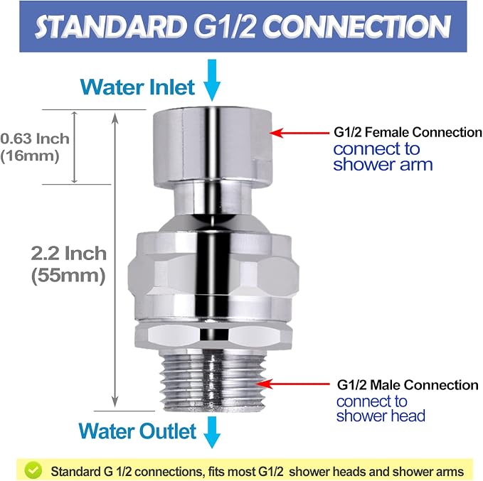Shower Head Swivel Ball Adapter Brass Adjustable Shower Arm Connector Universal - Image 4