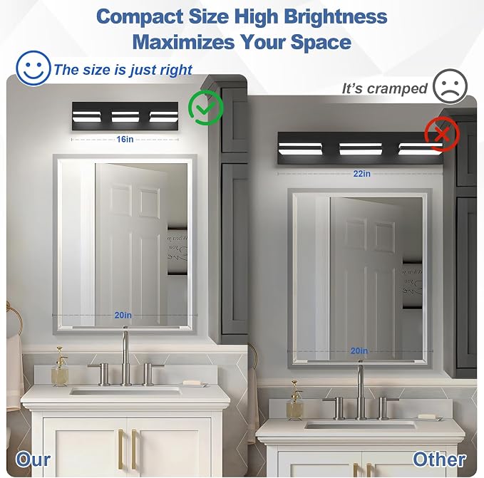 Modern LED Small Bathroom Lights Fixtures, Metal Black Acrylic Wall Lighting - Image 3