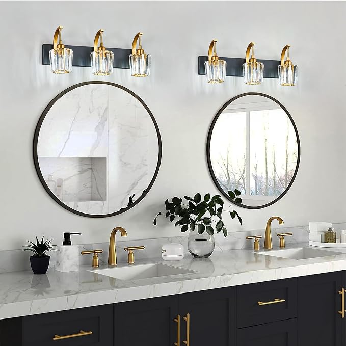 Modern Bathroom Vanity Light, 3-Light Black Gold Wall Sconce - Image 7