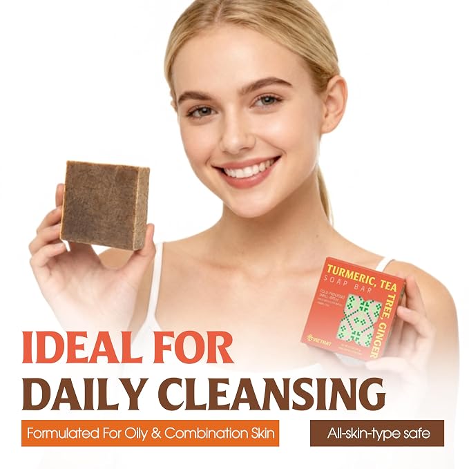 Turmeric, Tea Tree & Ginger Luxurious Natural Soap Bar | Gentle Exfoliation & - Image 4