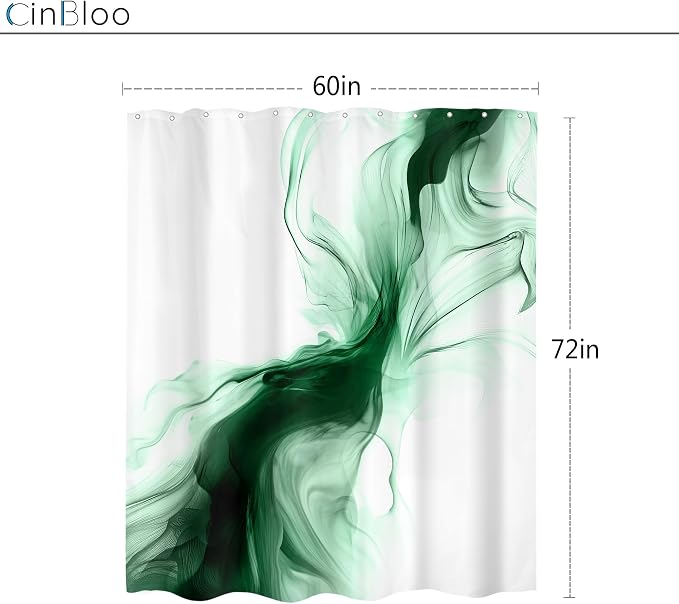 Cinbloo Green Shower Curtain 60Wx72H Abstract Marble Ombre Modern Ink Texture - Image 5