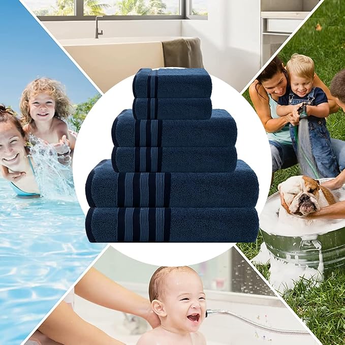 CASA COPENHAGEN Zero Twist, 6 Pieces Set 100% Cotton 0" Twist Towel Set- Dark - Image 6