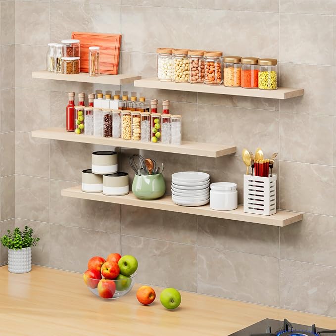 SAUMONIERES Floating Shelves 8 Inch Deep Solid Wood Wide Wall Shelf Set of 2 - Image 7
