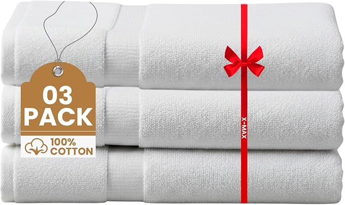500 GSM 100% Cotton White 3-Pcs Bath Towel Set | Ultra Soft Highly Absorbent by Unknown