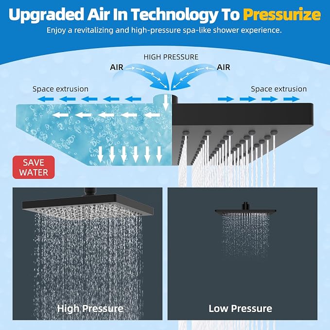 Hibbent Thickness Metal Rain Shower Head, 8 Inch High Pressure Rainfall Shower - Image 5