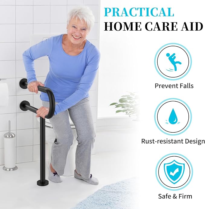 Toilet Support Rail 23.4X 28 Inch, Munzong Anti-Slip Black Handicap Grab Bar - Image 3