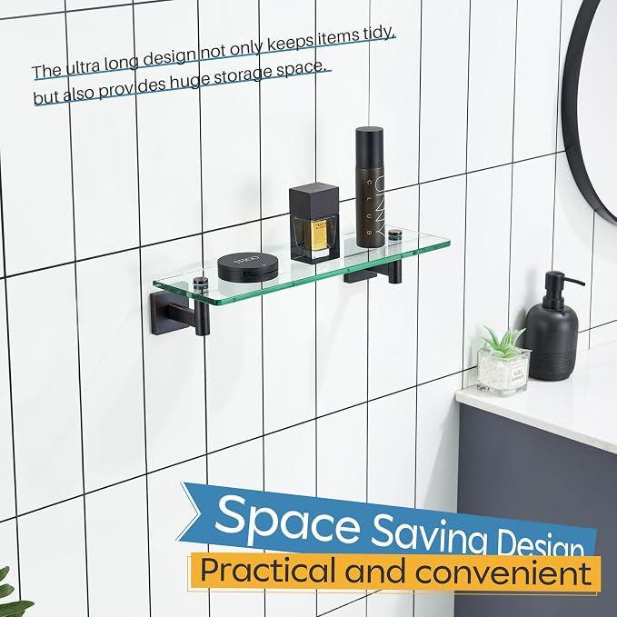 KOKOSIRI Wall Shelves Bathroom Hardware Glass Floating Shelf Small Hanging Rack - Image 7