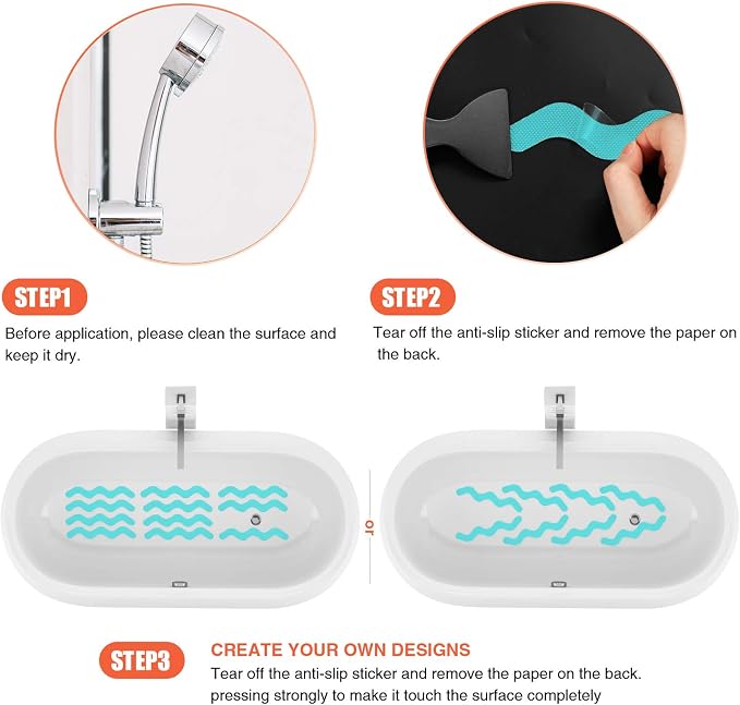Anti Slip Shower Stickers, Adhesive Decals Safety Strips Scraper - Image 5
