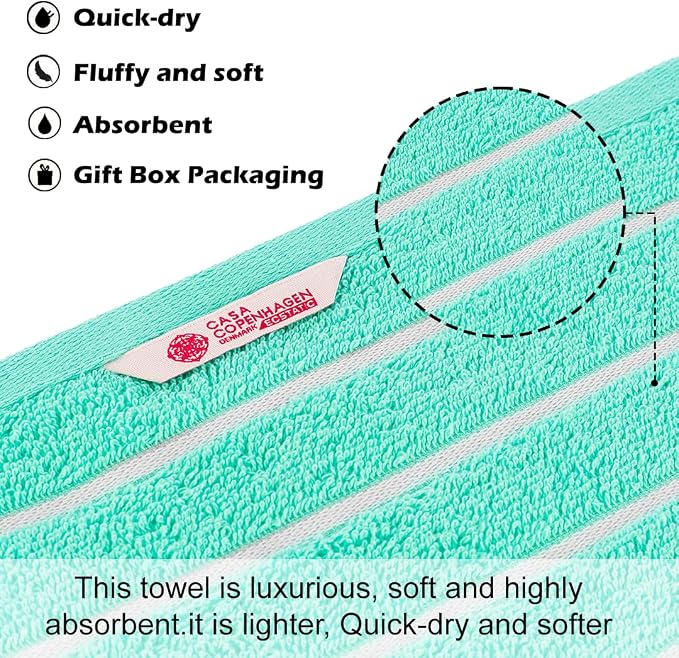 CASA COPENHAGEN Ecstatic 6 Pieces Towel Set- Aqua Blue, 600 GSM 2 Bath Towel 2 - Image 3