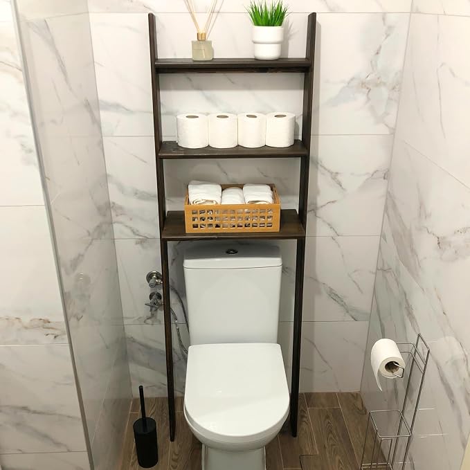 Over The Toilet Birch Wood Bathroom Organizer Shelves, 3-Tier Freestanding - Image 7