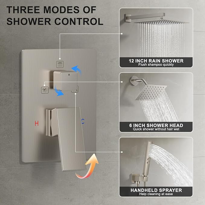 Shower Faucet Set, Wall Mount Shower System 12-inch & 6-inch Dual Shower Head - Image 6