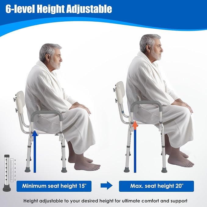 Shower Chair with Arms and Back Heavy Duty 330lbs, Shower Seat - Image 4