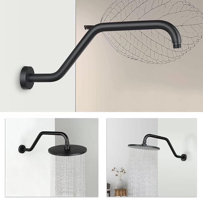 S Shape Shower Arm with Flange, High Rise Shower Head Extension Arm, Stainless - Image 2