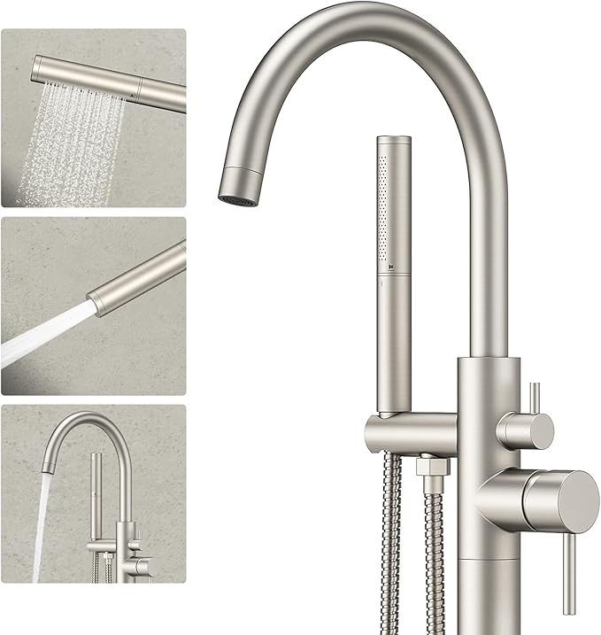 Freestanding Bathtub Faucet Brushed Nickel Tub Filler Floor Mount Free Standing by RyuwankuBathroomFaucet
